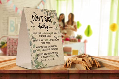 Kraft Paper Don't Say Baby Sign,Don't Say Baby Game Kit (1 Standing Sign + 50 Mini Clothespins),Baby Showers Decorations-NPZDON'T 02