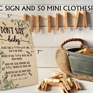 Kraft Paper Don't Say Baby Sign,Don't Say Baby Game Kit (1 Standing Sign + 50 Mini Clothespins),Baby Showers Decorations-NPZDON'T 02