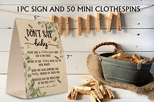 Kraft Paper Don't Say Baby Sign,Don't Say Baby Game Kit (1 Standing Sign + 50 Mini Clothespins),Baby Showers Decorations-NPZDON'T 02