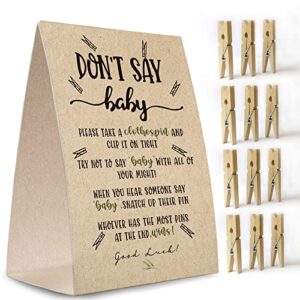 kraft paper don't say baby sign,don't say baby game kit (1 standing sign + 50 mini clothespins),baby showers decorations-npzdon't 03