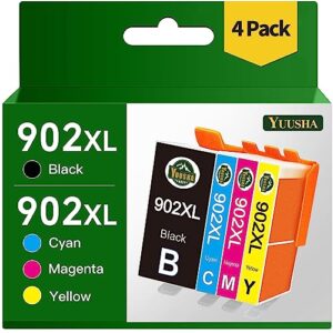 YUUSHA Compatible Ink Cartridge Replacement for HP 902XL 902 XL Ink Cartridge to use with Officejet Pro 6978 6968 6974 6975 6960 Officejet 6951 6954 6956 6958 Printers 4-Pack(BK/C/M/Y)