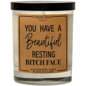 you have a beautiful resting b face, best friend, friendship gifts for women, birthday gifts for friends female, funny gifts for friends, long distance friend, bestie, scented soy 10 oz. funny candle