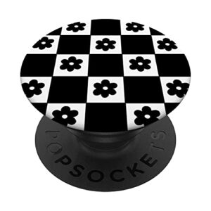 classic checkered checker checkerboard black flower pattern popsockets swappable popgrip