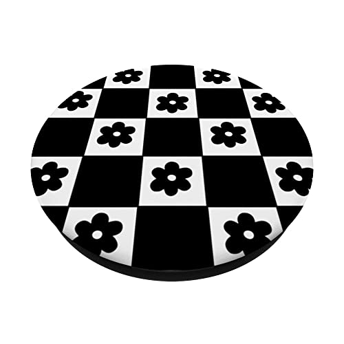 Classic Checkered Checker Checkerboard Black Flower Pattern PopSockets Swappable PopGrip