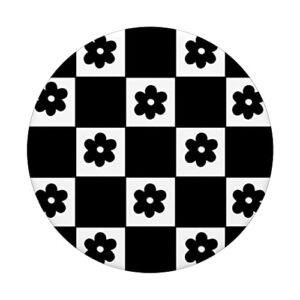 Classic Checkered Checker Checkerboard Black Flower Pattern PopSockets Swappable PopGrip