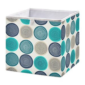 oyihfvs seamless circles turquoise blue brown on white vintage style square foldable cube storage basket collapsible fabric with handles bag organizer clothes for home bedroom 11 x 11 x 11 in