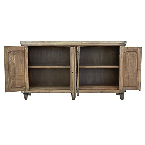 Sunset Trading Cottage 71" Panel Door Credenza | Driftwood Brown Solid Wood Fully Assembled Cabinet Sideboard