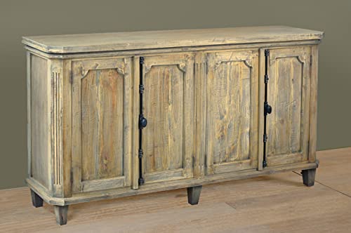 Sunset Trading Cottage 71" Panel Door Credenza | Driftwood Brown Solid Wood Fully Assembled Cabinet Sideboard