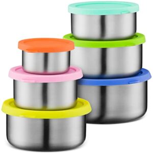 stainless steel containers with lids, leakproof lunch containers, set of 6 metal food storage containers, reusable snack containers, easy to open, dishwasher & freezer safe