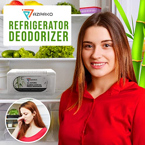 AZPAKO Refrigerator Deodorizer (2 Pack) - Natural Bamboo Activated Charcoal Fridge Deodorizer - Effective Than Baking Soda - Activated Carbon Smell Remover and Moisture Absorber , Fridge and Freezer Odor Eliminator