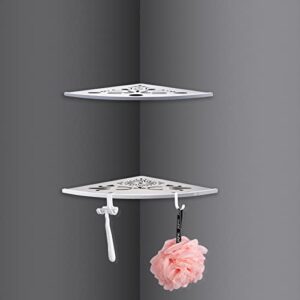 uni-drain shower corner shelves with robe hook and razor holder, 2 pcs pack in stainless steel and anti-fingerpint coated.