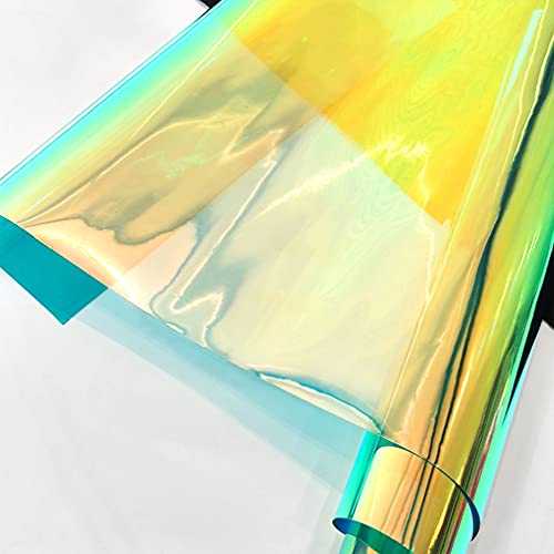 12x53 Inch Mirrored Green Foil Laser Graphic Fabric Holographic Cyan PVC Vinyl for DIY Patchwork Bags Bows Jewlery Making (XHT-299-L)