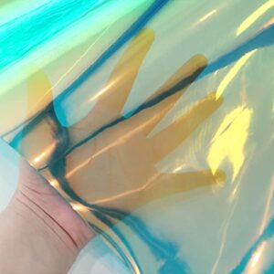 12x53 Inch Mirrored Green Foil Laser Graphic Fabric Holographic Cyan PVC Vinyl for DIY Patchwork Bags Bows Jewlery Making (XHT-299-L)