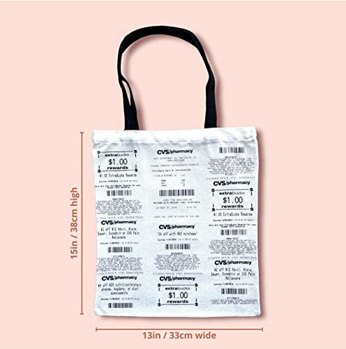 CVS Receipt Canvas Tote Bag, Reusable Grocery Bags, Funny Tote Bags for Shopping, Beach, College