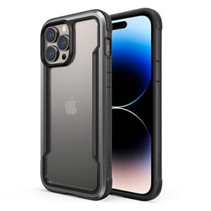 raptic shield for iphone 14 pro case, shockproof protective clear case, military grade 10ft drop tested, durable aluminum frame, anti-yellowing technology case, 6.1 inch, black