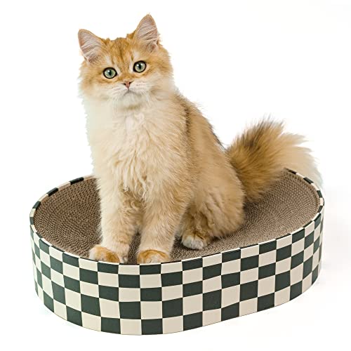 Conlun Cat Scratcher Cardboard,2 in 1 Oval Cat Scratch Pad Bowl Nest for Indoor Cats Grinding Claw,Round Cat Scratching Board Corrugated Lounge Cat Beds&Furniture Protector for Couch & Carpets & Sofas