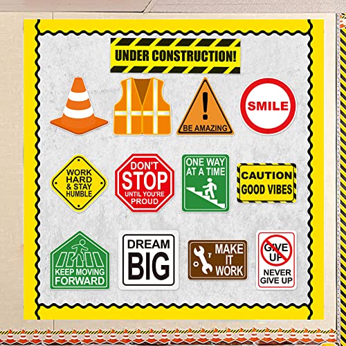 42 Pcs Construction Bulletin Board Set Under Construction Positive Sayings Accents Cutouts Signs for Classroom Learning Zone Kid's Room Decor