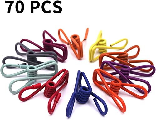 XLYBSST Clothesline Clips, Clips for Clothes Bag Paper Document use Colorful Plastic-Coated Metal Clip, Chip Pack of 70