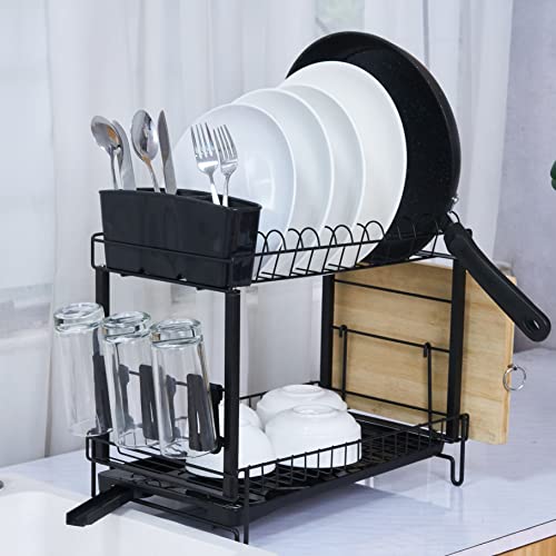 Premium Racks 2 Tier Dish Rack - Large Capacity - New Drainage System - Modern Design