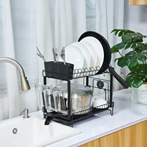 Premium Racks 2 Tier Dish Rack - Large Capacity - New Drainage System - Modern Design