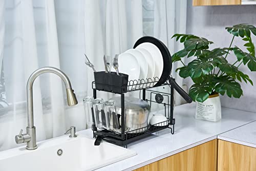 Premium Racks 2 Tier Dish Rack - Large Capacity - New Drainage System - Modern Design