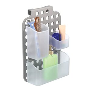 brookstone, hanging shower caddy, customizable bathroom organizer, helps maximize your bath space, dries quickly with drainage holes, use at home or dorm/college