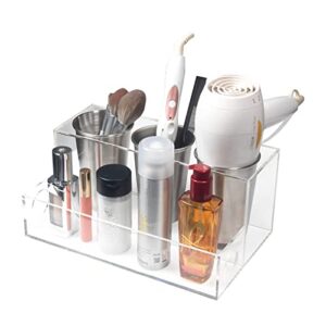 a & r hair tool organizer, clear acrylic blow dryer holder, hair dryer organizer for countertop, bathroom & vanity with 3 heatproof steel cups