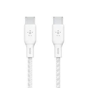 belkin usb type c to c cable, 100w power delivery usb-if certified 2.0 cable with double braided nylon exterior for ipad pro, macbook, galaxy and more, 2m cable length, white