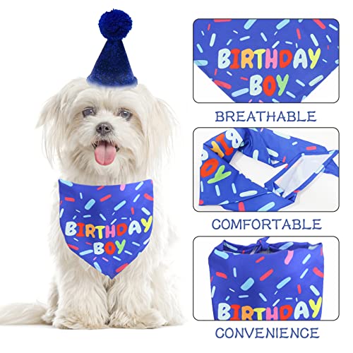 Dog Birthday Bandana Scarf, Boy Dogs Birthday Hat with Number, Doggy 1st Birthday Party Supplies for Small Medium Dog Puppy Outfits (Blue)