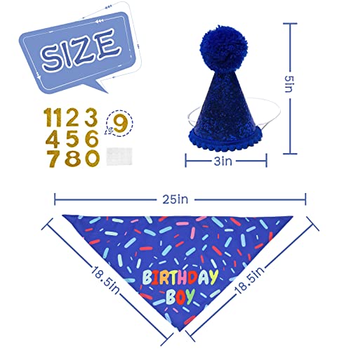 Dog Birthday Bandana Scarf, Boy Dogs Birthday Hat with Number, Doggy 1st Birthday Party Supplies for Small Medium Dog Puppy Outfits (Blue)