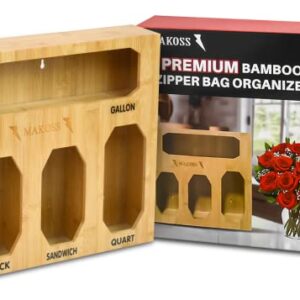 MAKOSS Premium Bamboo Ziploc Bag Storage Organizer & Dispenser Kitchen Wall Drawer- Zip loc Baggie Organizer - Food Storage Plastic Bag Holder of Gallon, Slider Quart, Sandwich, Snack Valentine deals