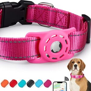 konity airtag cat collar, compatible with apple 2021, nylon pet kitten puppy collar with silicone holder for small dogs, pink,xs: 8''-12'' neck