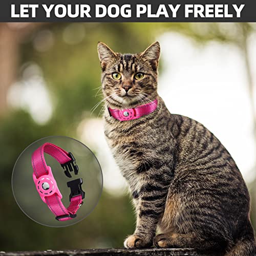 Konity AirTag Cat Collar, Compatible with Apple 2021, Nylon Pet Kitten Puppy Collar with Silicone Holder for Small Dogs, Pink,XS: 8''-12'' Neck