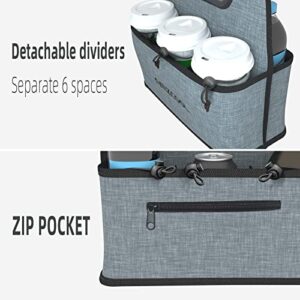 Portable Coffee Cup Holder Reusable Drink Carrier Delivery Go Bag for 6 Cup Collapsible Tote Bag with Organizer Pockets Detachable Dividers, with Single Drink Tote Bag