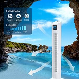 Tower Fan, 36 Inch Oscillating Fans with Remote, Sleep Mode and 12H Timer, Large LED Display, 6 Modes, Portable Stand up Floor Bladeless Fan for Bedroom Living Rooms and Office, White