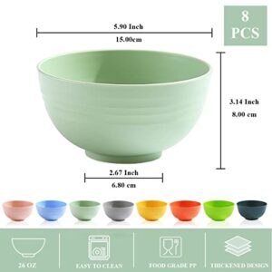 Berglander 26 oz Plastic Bowls Set of 8 Colors, Reusable and Sturdy Unbreakable Bowl for Soup,RSet of 8 Colorsamen, Popcorn,Salad, Drop Resistant Dinnerware BPA Free, Microwave Safe Dishwasher Safe