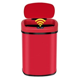 13 gallon 50 liter kitchen trash can with touch-free & motion sensor, automatic stainless-steel garbage can, anti-fingerprint mute designed trash bin touchless trash can for office bedroom, red