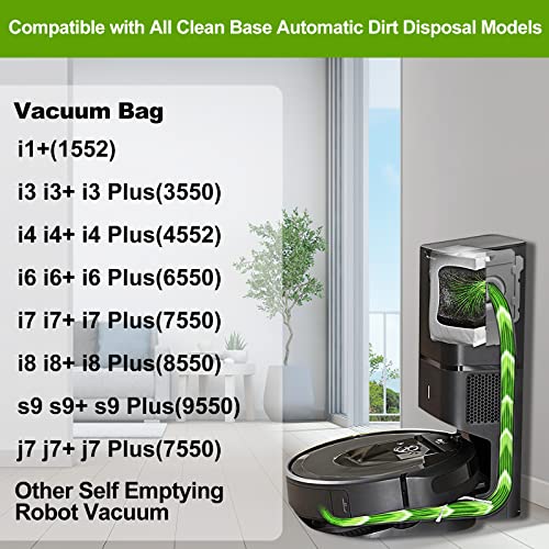 12 Pack Dust Bin Bags Compatible for irobot Roomba Vacuum Replacement Bags i3, i3+, i7, i7+, i8, i8+, i4, i4+, i1, i1+, i6, i6+, j7, j7+, s9, s9 Plus, i & s & j Series Automatic Dirt Disposal Bags