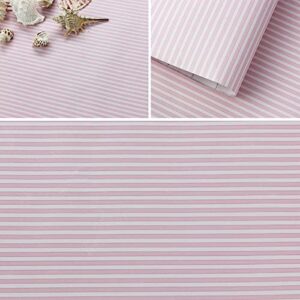 17.7" x 117" pink and white stripe wallpaper stick and peel contact paper self adhesive decorative waterproof wall covering cabinets shelves liner drawer sticker