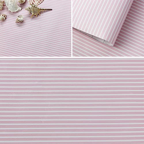 17.7" x 117" Pink and White Stripe Wallpaper Stick and Peel Contact Paper Self Adhesive Decorative Waterproof Wall Covering Cabinets Shelves Liner Drawer Sticker