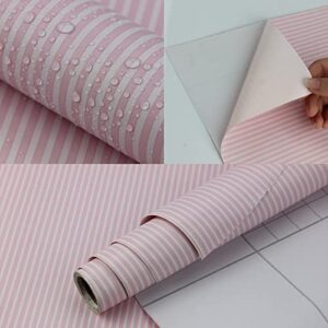 17.7" x 117" Pink and White Stripe Wallpaper Stick and Peel Contact Paper Self Adhesive Decorative Waterproof Wall Covering Cabinets Shelves Liner Drawer Sticker