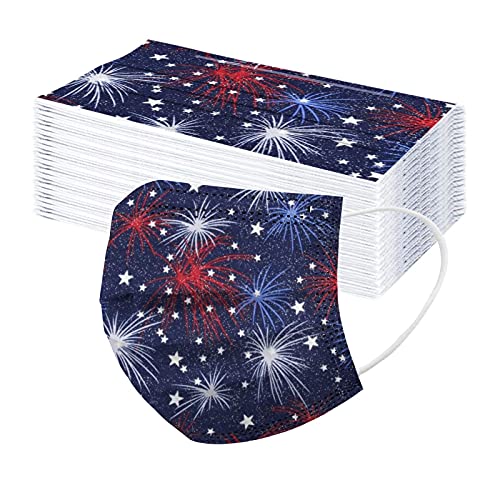 50 Pcs Adults American Flag Disposable Face_Mask Patriotic 4th of July Stars and Stripes Patterned 3 Ply Safety Paper_masks Earloop Anti-PM2.5 Independence Day Veterans Memorial Day Face Coverings #19