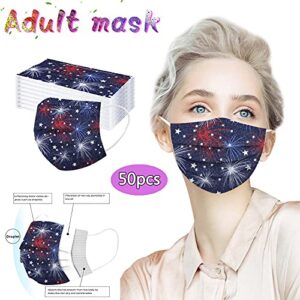 50 Pcs Adults American Flag Disposable Face_Mask Patriotic 4th of July Stars and Stripes Patterned 3 Ply Safety Paper_masks Earloop Anti-PM2.5 Independence Day Veterans Memorial Day Face Coverings #19