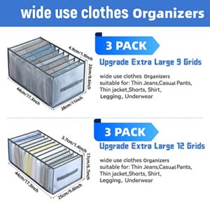 XJJX Closet Organizers and Storage, Draw Clothes Organizer, Shirt Organizer Jean Organizer for Closet, Wardrobe Closet Organizer for T-Shirts,Sweater, Legging, Stocking, Underwear, Skirts, Jeans, Pants (Extra Large 6PCS)