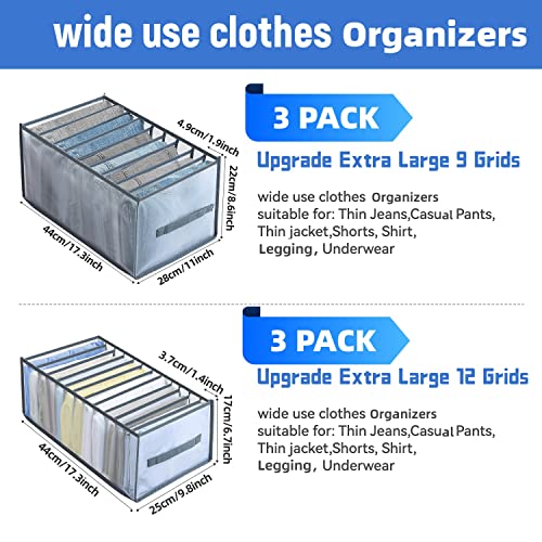 XJJX Closet Organizers and Storage, Draw Clothes Organizer, Shirt Organizer Jean Organizer for Closet, Wardrobe Closet Organizer for T-Shirts,Sweater, Legging, Stocking, Underwear, Skirts, Jeans, Pants (Extra Large 6PCS)