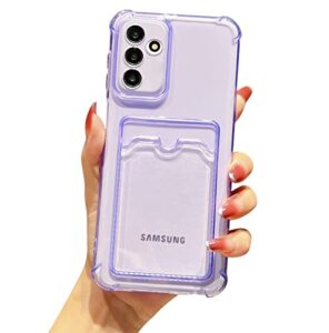 tuokiou clear wallet phone case for samsung galaxy a13 5g upgrade card slot case slim fit protective soft tpu shockproof cover with cute card holder for samsung galaxy a13 5g 6.5 inch (purple)