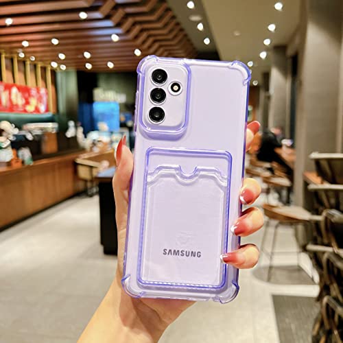 Tuokiou Clear Wallet Phone Case for Samsung Galaxy A13 5G Upgrade Card Slot Case Slim Fit Protective Soft TPU Shockproof Cover with Cute Card Holder for Samsung Galaxy A13 5G 6.5 inch (Purple)