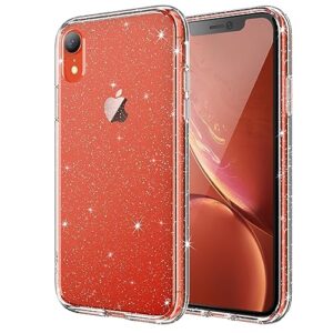 jetech glitter case for iphone xr, 6.1-inch, bling sparkle shockproof phone bumper cover, cute sparkly for women and girls (clear)
