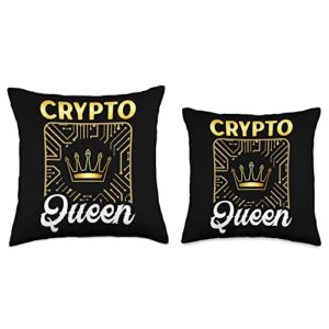 Women Cryptocurrency Gift Crypto Investor Crypto Queen Cryptocurrency Holder Trader Mining Blockchain Throw Pillow, 16x16, Multicolor