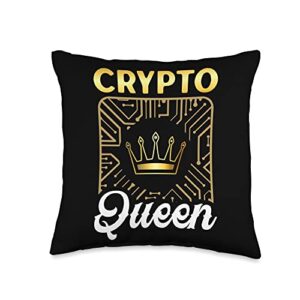 women cryptocurrency gift crypto investor crypto queen cryptocurrency holder trader mining blockchain throw pillow, 16x16, multicolor